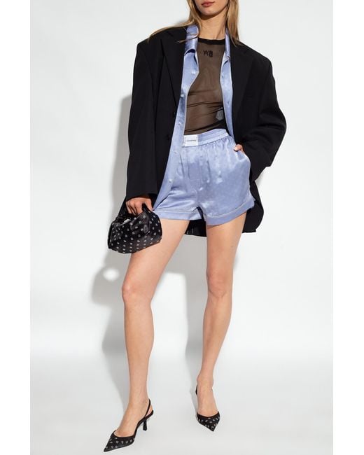 T By Alexander Wang Blue Logo Patch Paisley-Detailed Shorts