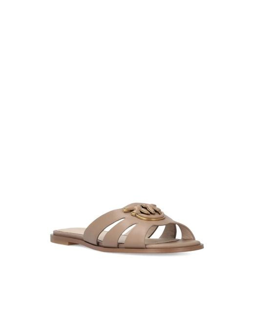Pinko Brown Love Birds Cut-Out Flat Sandals