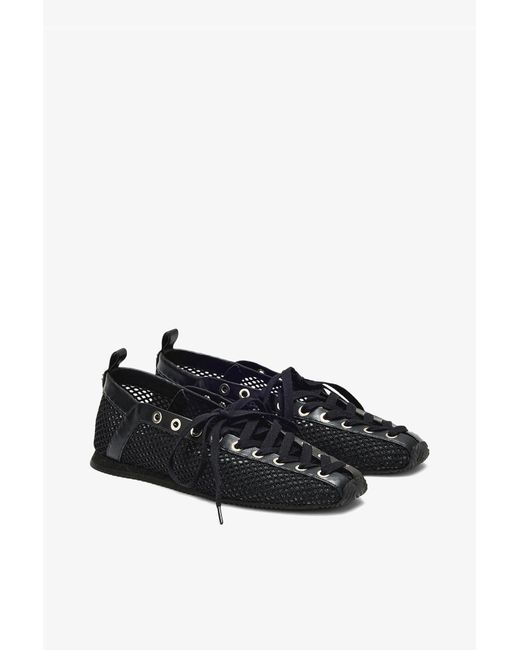 Ganni Black Mesh Lace-Up Flat Shoes