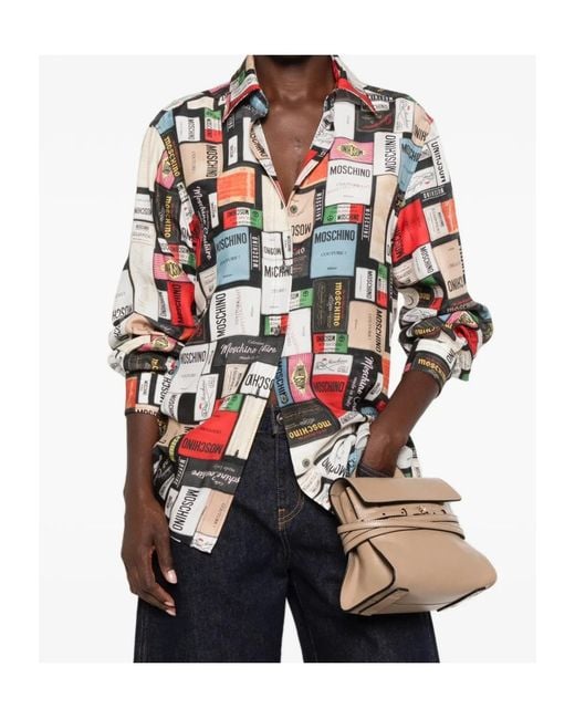 Moschino Red Logo-Print Silk Shirt