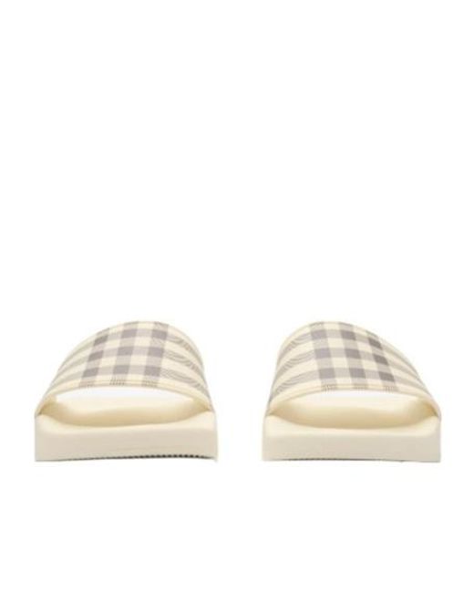 Burberry White Checked Slip-On Slides