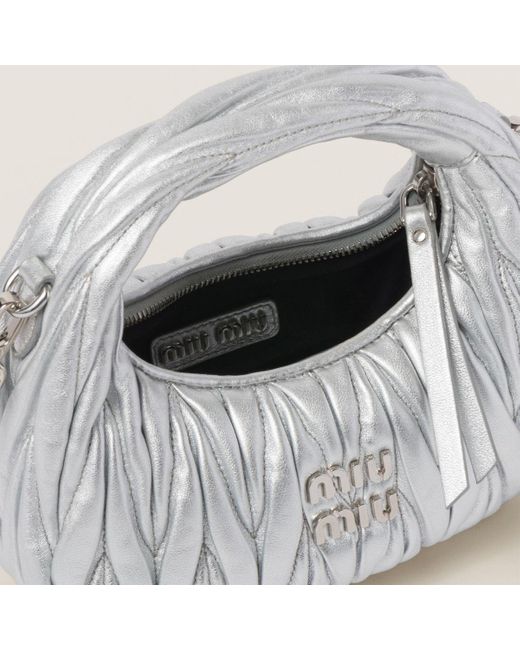 Miu Miu Gray Miu Wander Matelassé Nappa Leather Hobo Mini-Bag