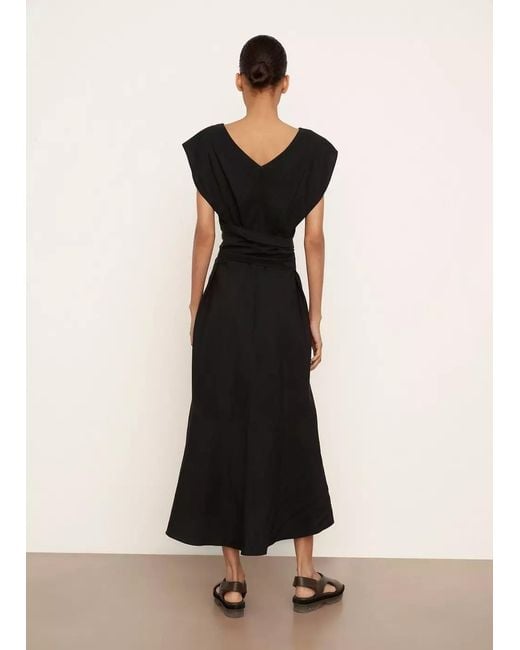 Vince Black V-Neck Sleeveless Midi Dress