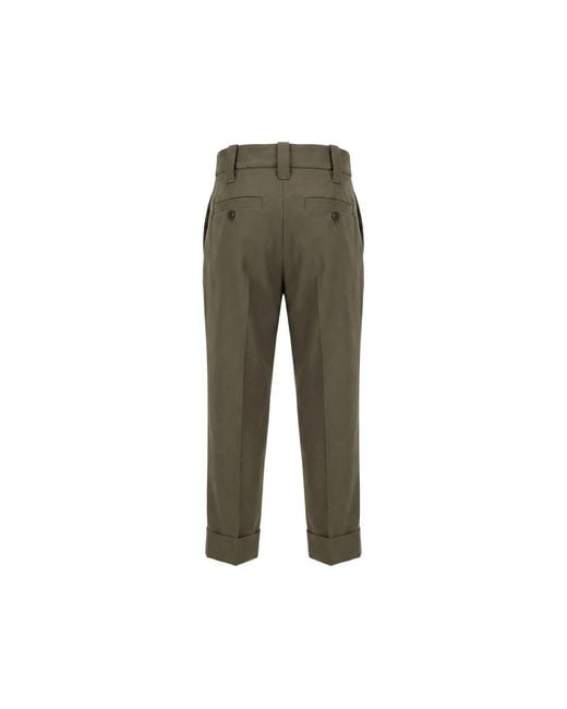 Brunello Cucinelli Green Pleated-Detail Turn-Up Trousers