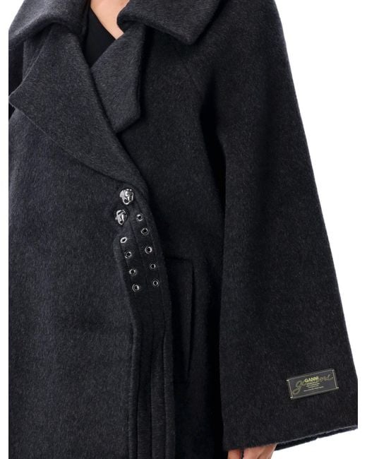 Ganni Black Double Breasted Long Coat