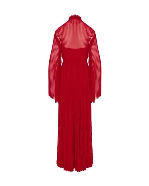 Gucci Red Pleated Pussy-Bow Long-Sleeved Maxi Dress