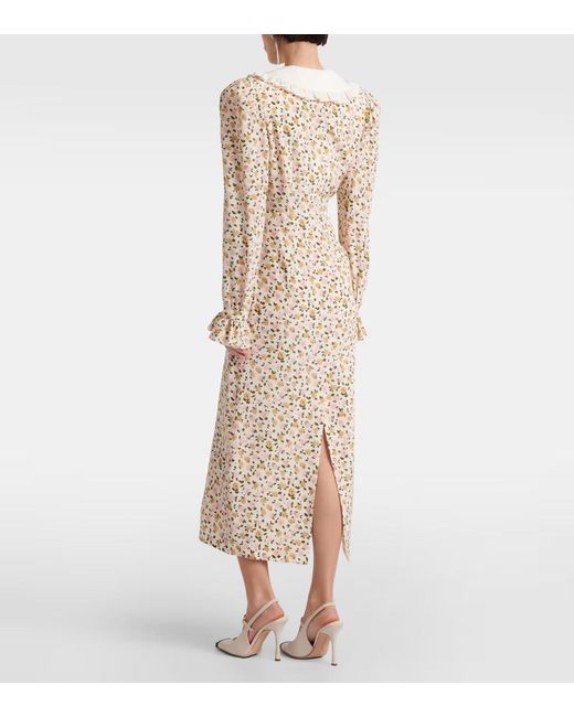 Alessandra Rich Natural Floral Silk Midi Dress