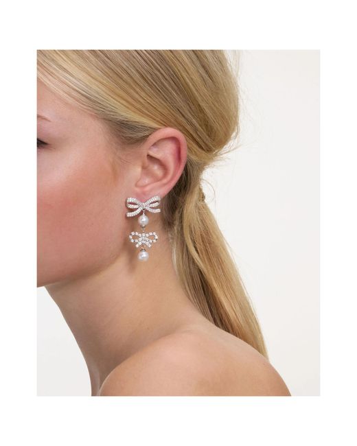 Self-Portrait White Double Bow Pearl Earrings