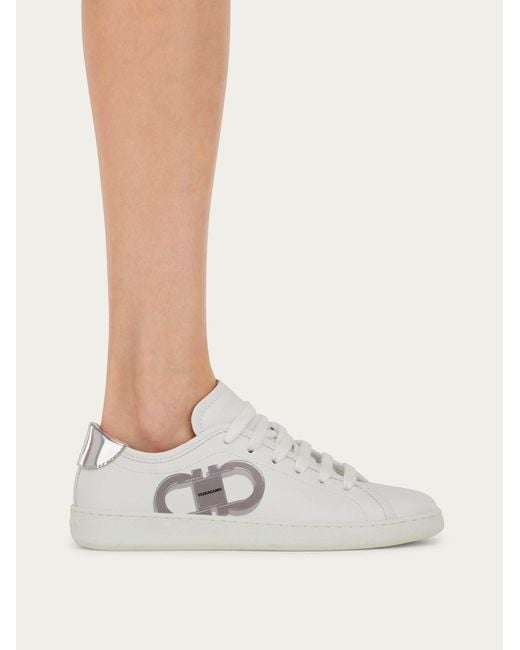 Ferragamo White Double Gancini Sneaker