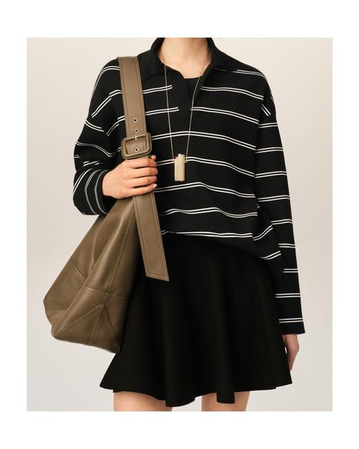 AMI Black Striped Cotton Polo With Ami Patch for men