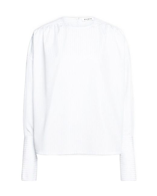 Alaïa White Alaïa Ruched Long-Sleeved Top