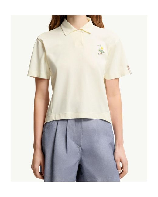 Moncler White Embroidered Botanical Motif Polo Shirt
