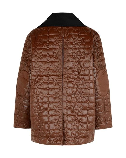 Ganni Brown Buttoned Padded Jacket