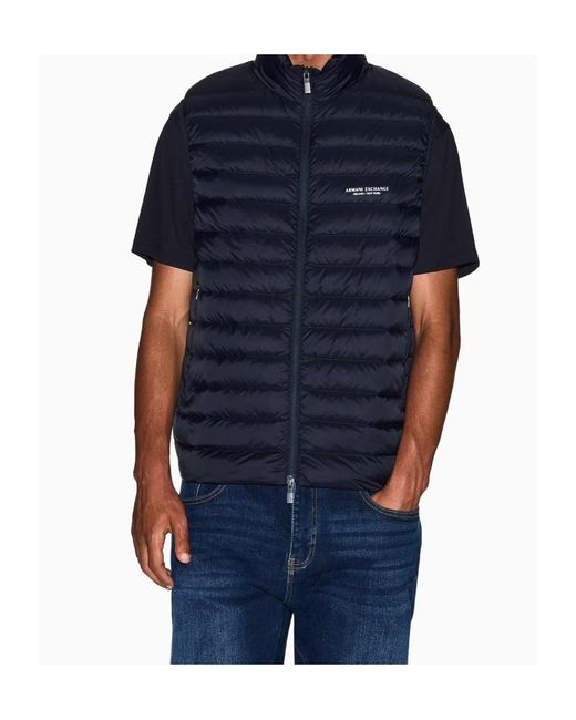 ARMANI EXCHANGE Blue Full Zip Sleeveless Down Jacket for men