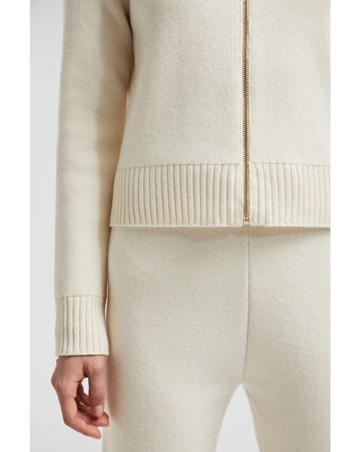 Moncler White Zip-Up Hooded Knit Cardigan