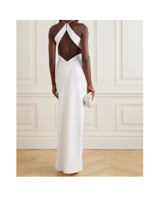 Galvan White Kite Long Dress With Openwork Sequins