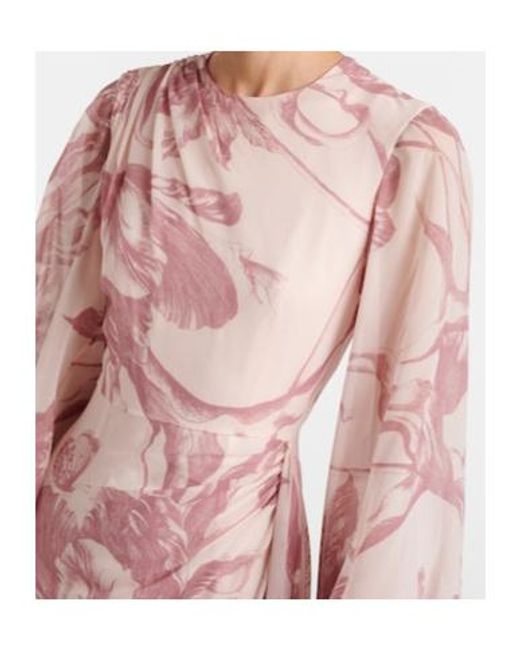 Erdem Pink Draped Floral Silk Voile Gown
