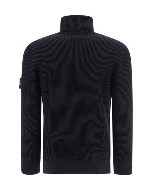 Stone Island Blue Logo Patch Roll Neck Jumper for men