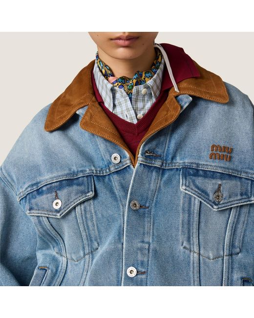 Miu Miu Blue Denim And Suede Jacket