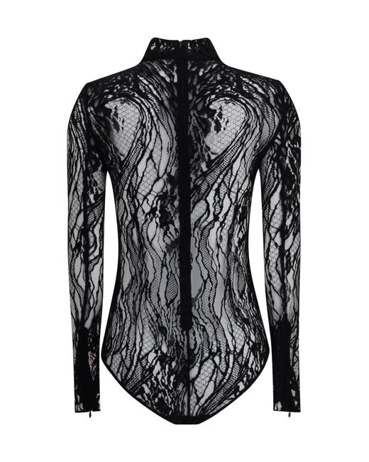 Balmain Black Long-Sleeved Lace Bodysuit