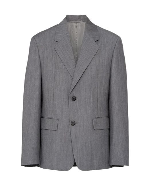 Prada Gray Buttoned Tailored Blazer for men