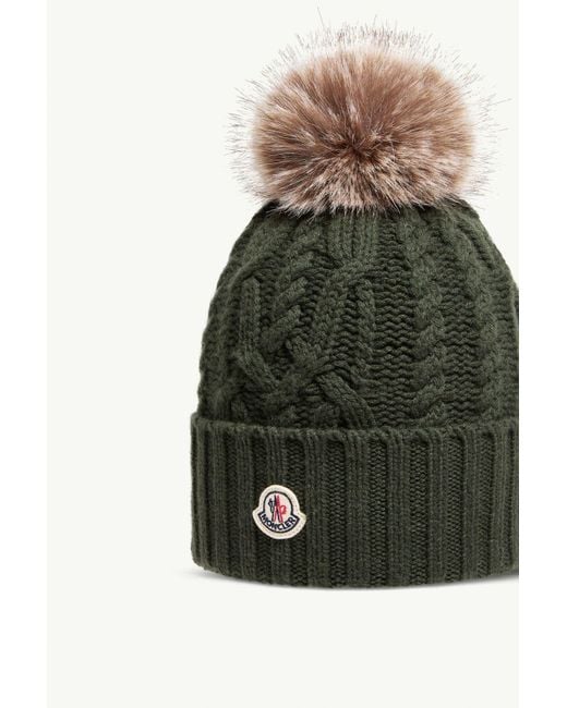 Moncler Green Wool Cashmere Blend Beanie With Pom Pom