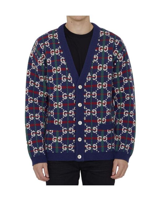 Gucci Blue Gg Supreme Buttoned Cardigan for men