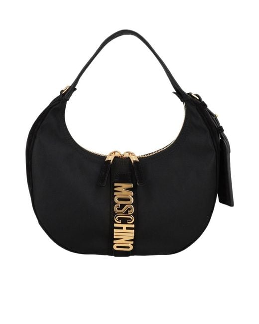 Moschino Black Logo Zip Hobo Shoulder Bag
