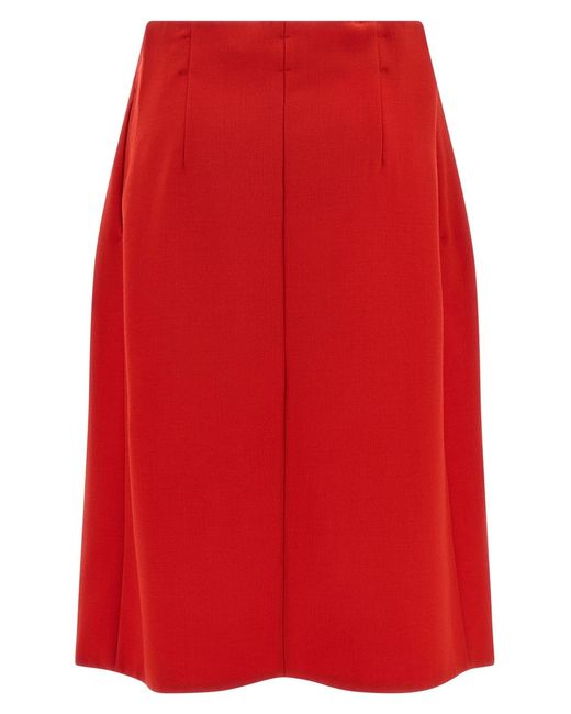 Prada Red Bow-Detailed Midi Skirt