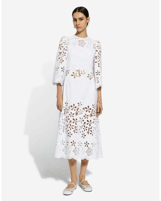 Dolce & Gabbana White Cut-Out Detailed Calf-Length Dress
