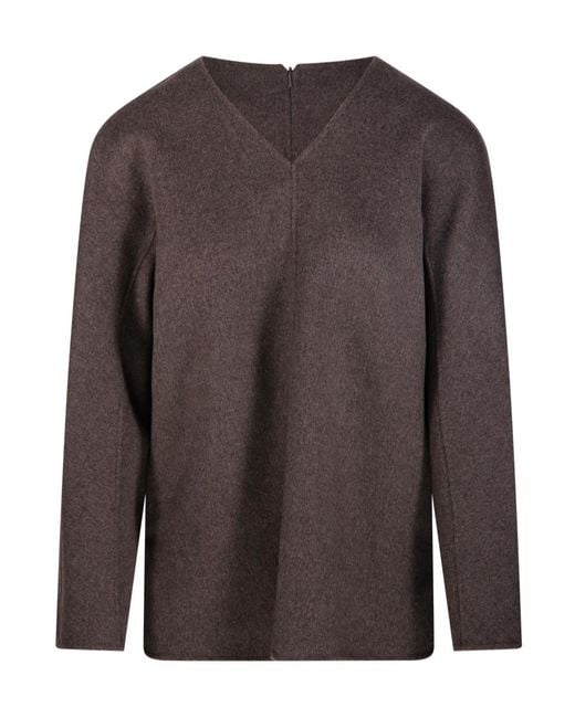 Max Mara Brown 'S V-Neck Long-Sleeved Blouse