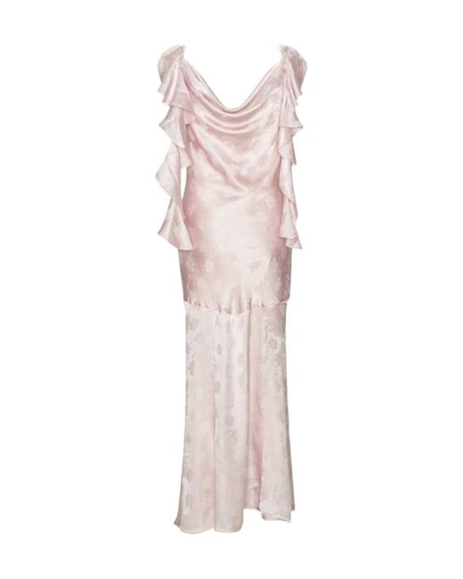 ROTATE BIRGER CHRISTENSEN Pink Halter Neck Maxi Waterfall Dress