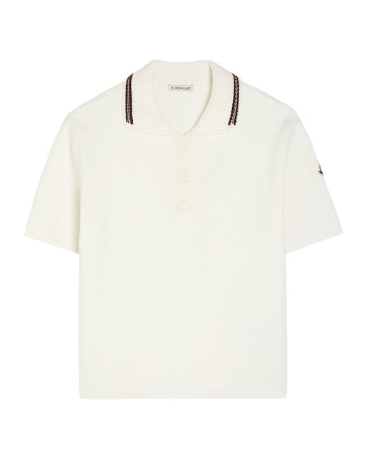 Moncler White Knit-Trim Cotton Polo Shirt