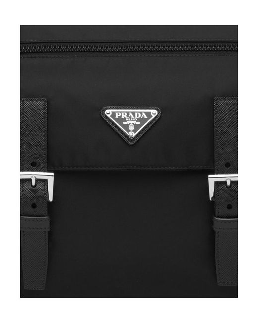 Prada Black Logo Patch Zip-Up Shoulder Bag