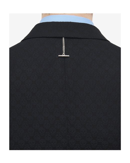 McQueen Blue Skull Jacquard Single Breasted Blazer for men