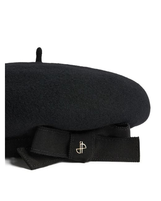 Patou Black Grosgrain-Bow Wool Beret