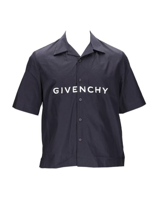 Givenchy Blue Logo Printed Short-Sleeved Shirt for men