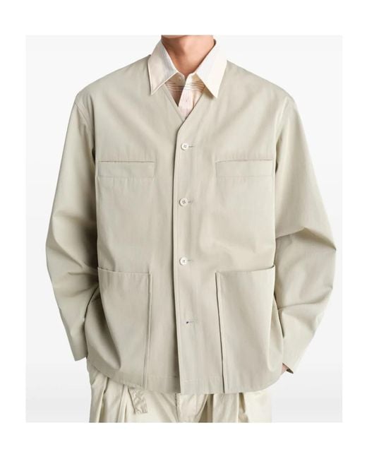 Lemaire Natural Collarless Overshirt for men