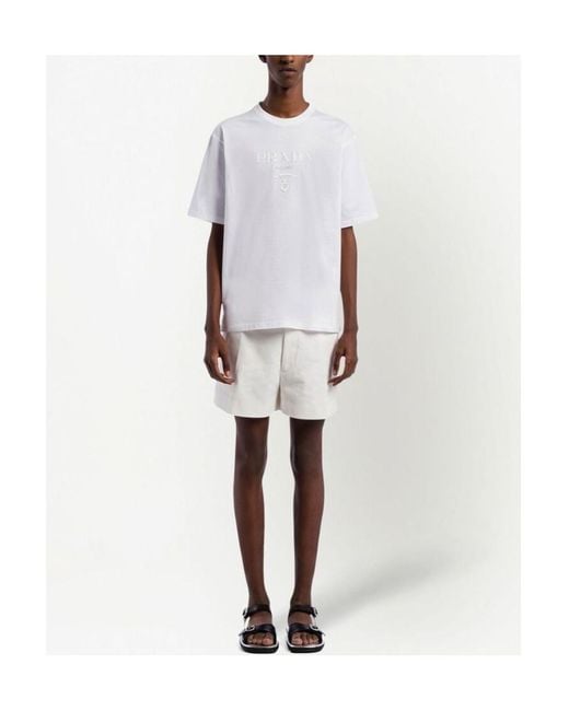 Prada White Logo Printed Crewneck T-Shirt for men