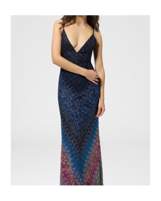 Missoni Blue Zigzag-Knit Open-Back Dress