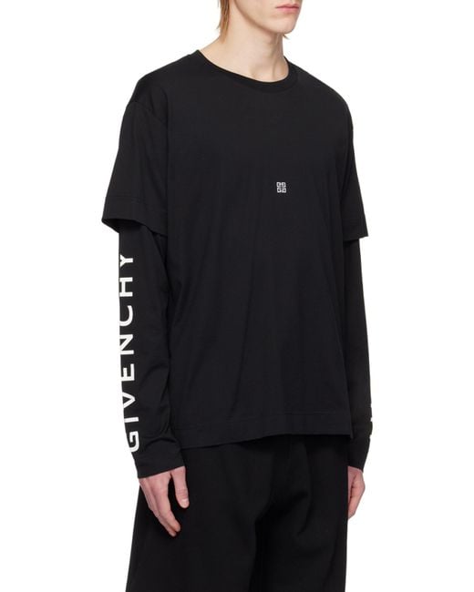 Givenchy Black 4G Embroidered Long-Sleeved T-Shirt for men