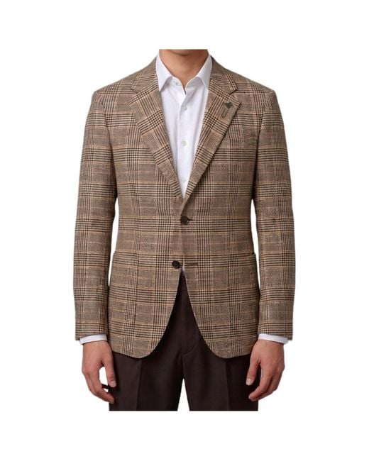 Lardini Brown Feeling Checked Single-Breasted Blazer for men