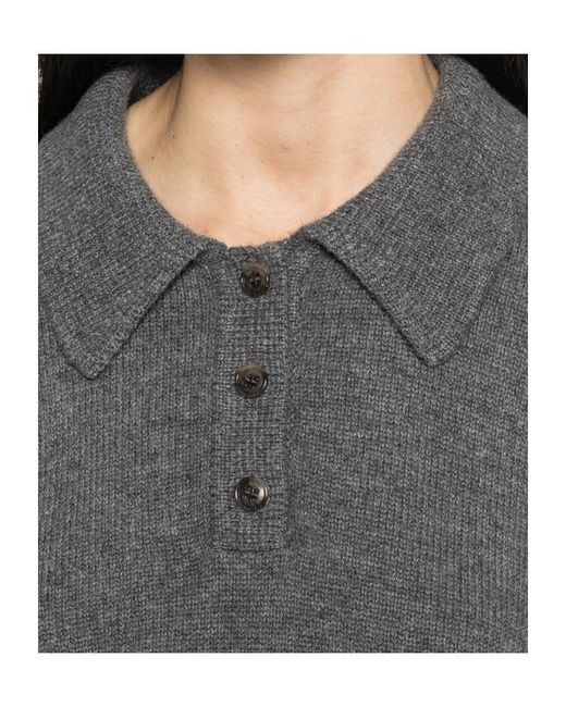 Lisa Yang Gray Long-Sleeved Polo Collar Sweater