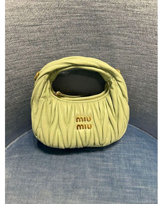 Miu Miu Green Wander Matelassé Nappa Leather Hobo Mini-Bag