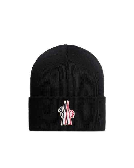 Moncler Black Logo Wool Beanie for men