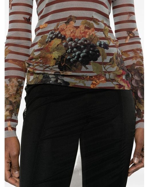 Jean Paul Gaultier White Marinière Striped Grape-Print Top