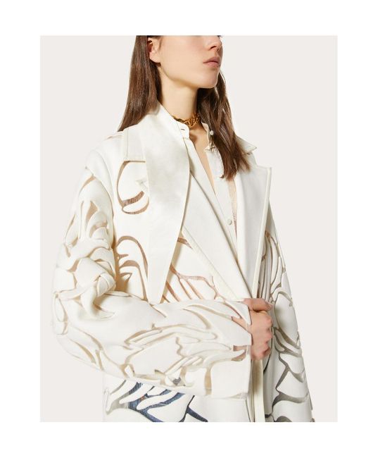 Valentino White Floral Patterned Straight Hem Coat