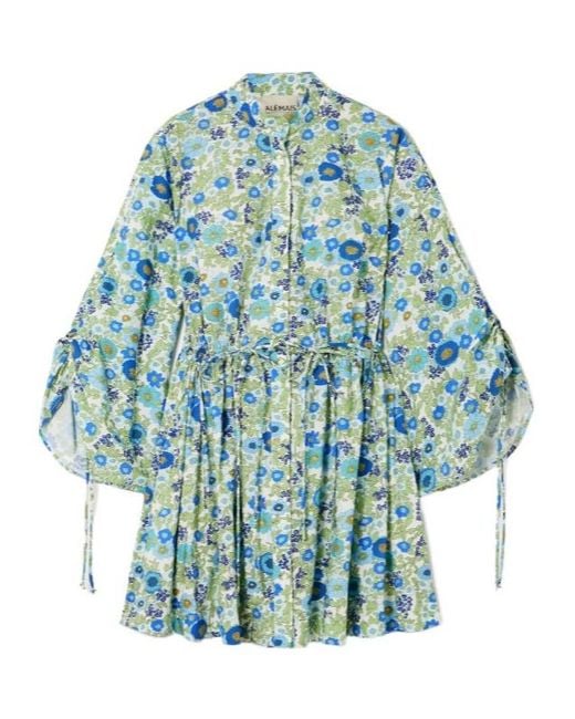 ALÉMAIS Blue Floral-Print Organic Cotton-Poplin Mini Dress