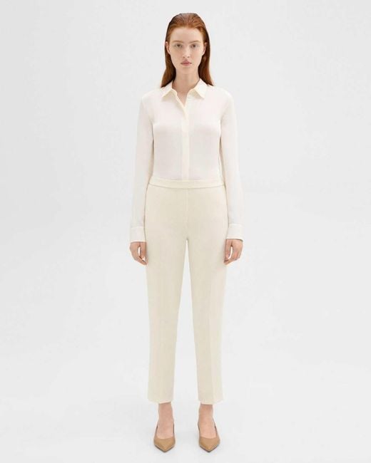 Theory White Treeca Pull-On Tailored Pants