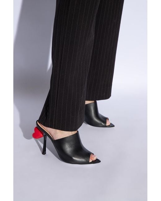 Moschino Black Heart-Detail Open Pointed-Toe Mules